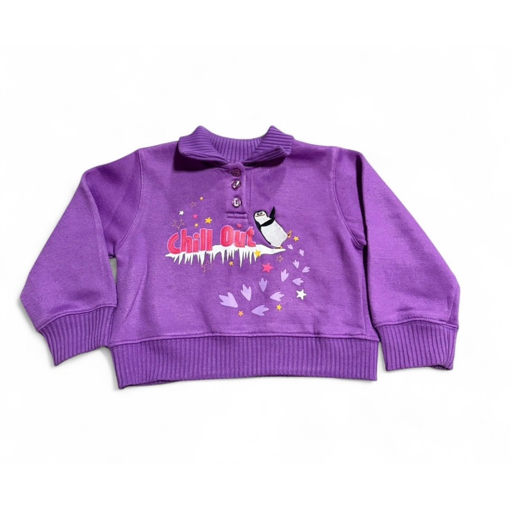 Vintage Madagascar Girls Sweatshirt 3T Purple Penguin Chill Out Y2K DreamWorks